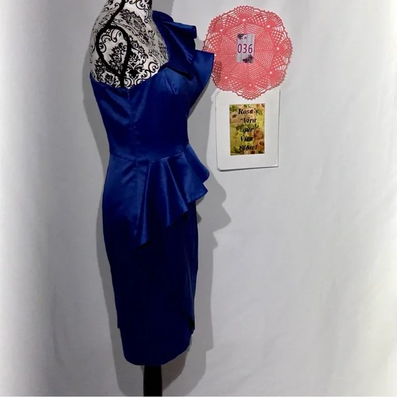 Jessica Simpson NWT Royal Blue Ruffled One-Shoulder Dress Size 8 - Picture 5 of 16